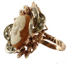 Diamonds Cameo Rose Gold and Silver Retrò Ring