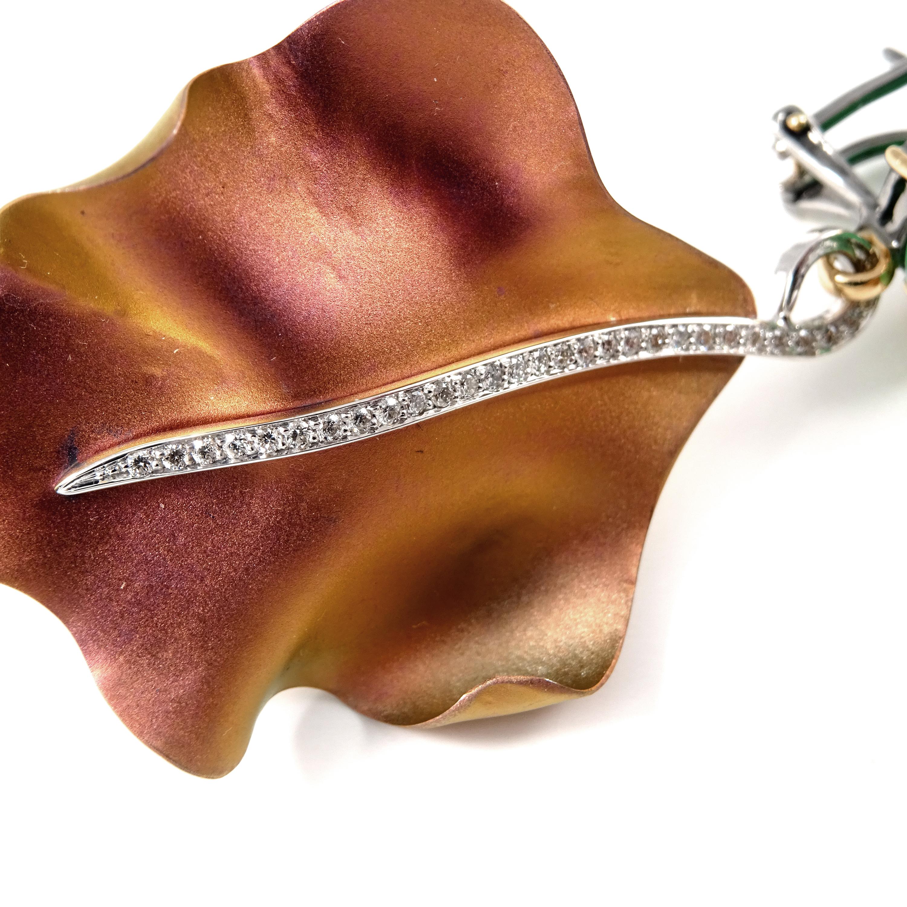 Diamonds Green Chrysoprase Silver, 18 Karat Gold Pink Titanium Drop Earrings For Sale 2