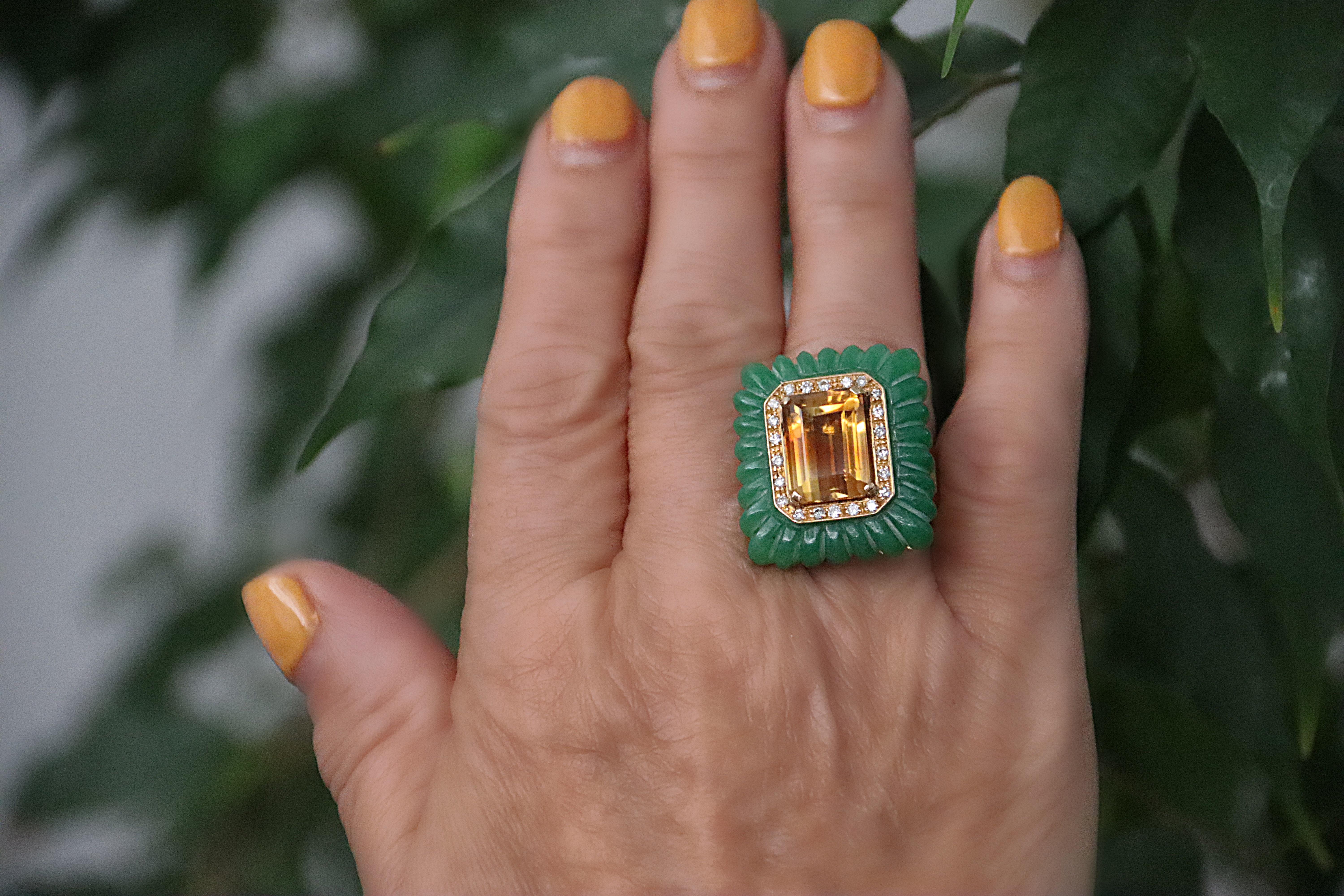 Diamonds Citrine Agate 18 Karat Yellow Gold Cocktail Ring For Sale 6