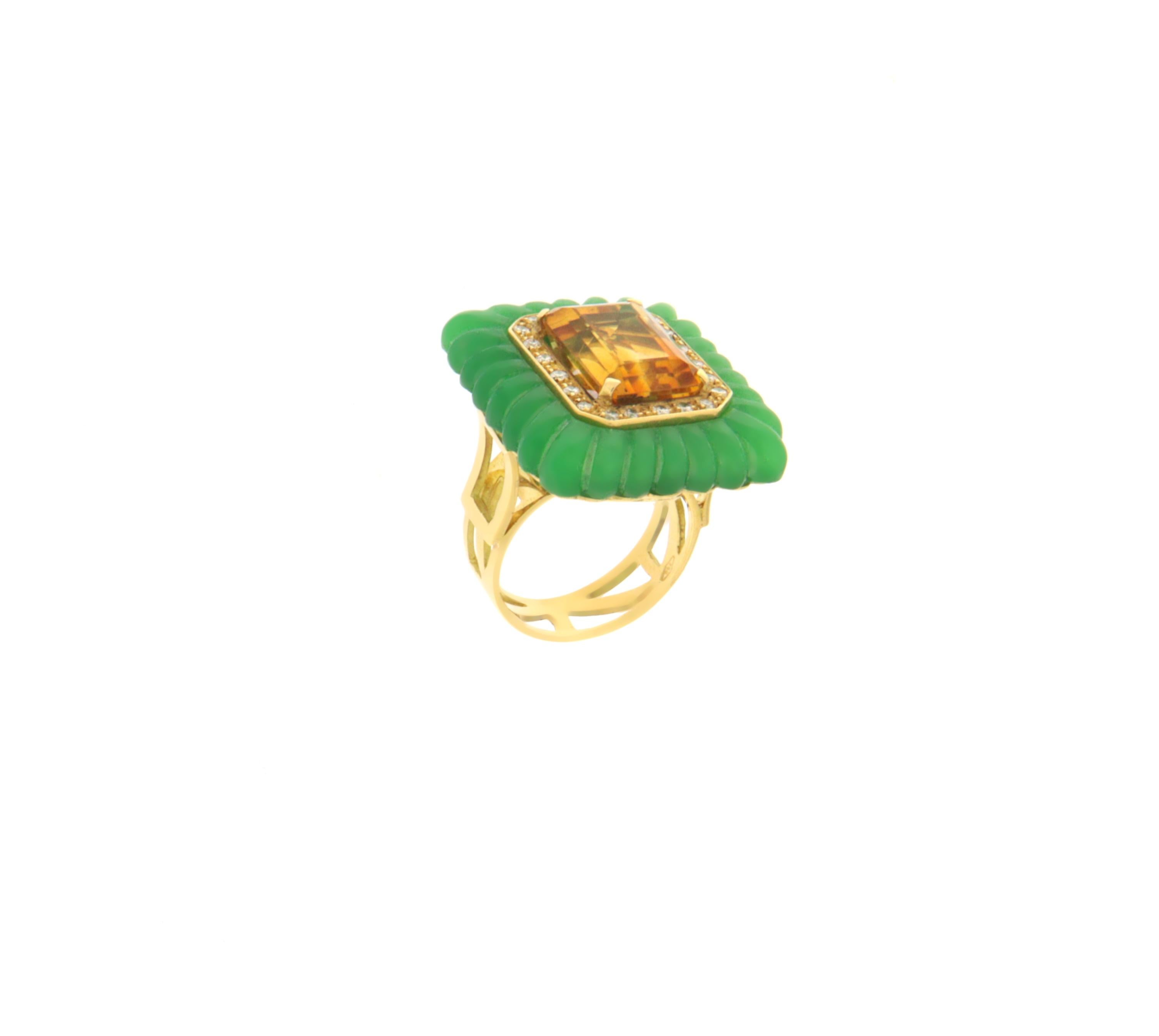 Diamanten Citrin Achat 18 Karat Gelbgold Cocktail-Ring (Kunsthandwerker*in) im Angebot