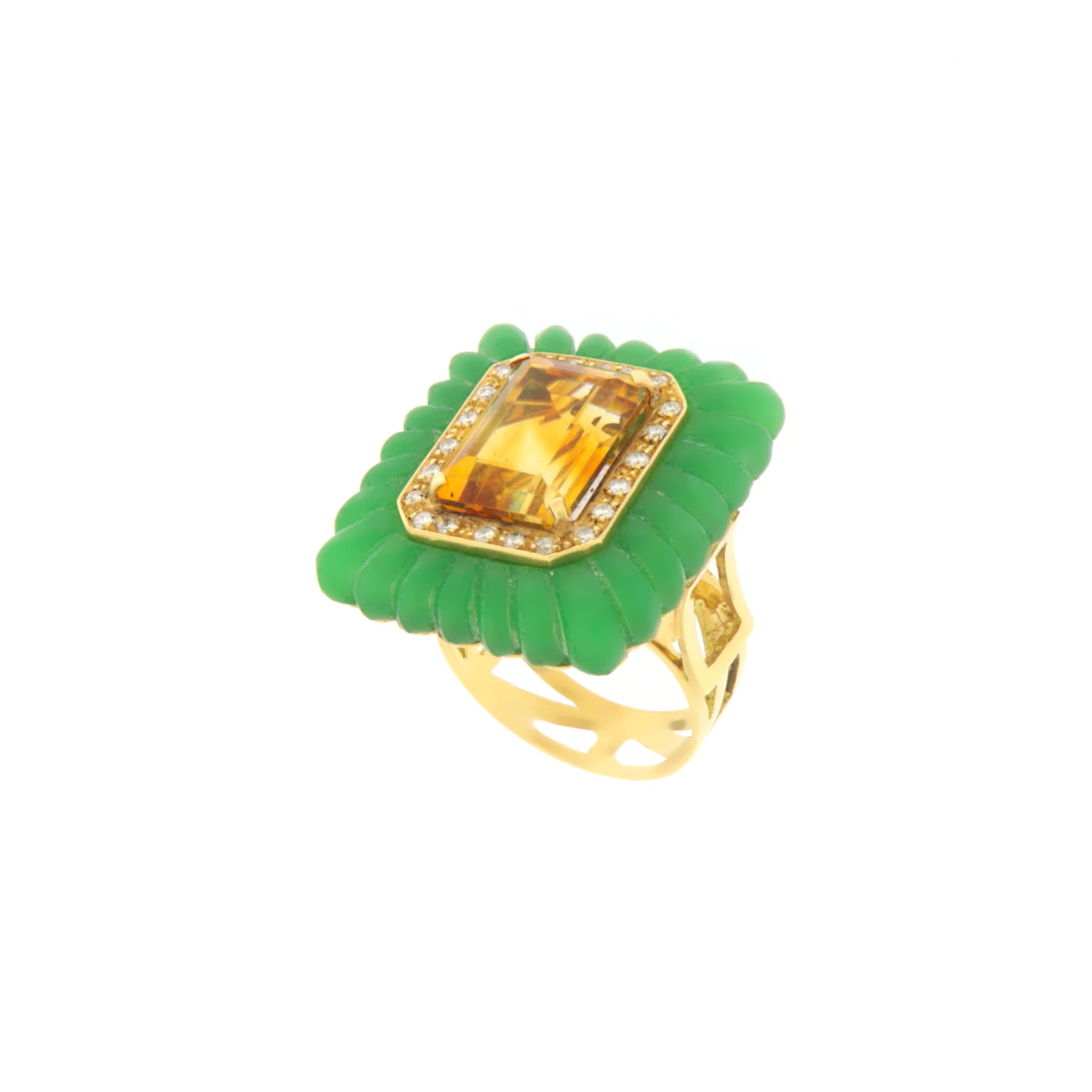 Brilliant Cut Diamonds Citrine Agate 18 Karat Yellow Gold Cocktail Ring For Sale