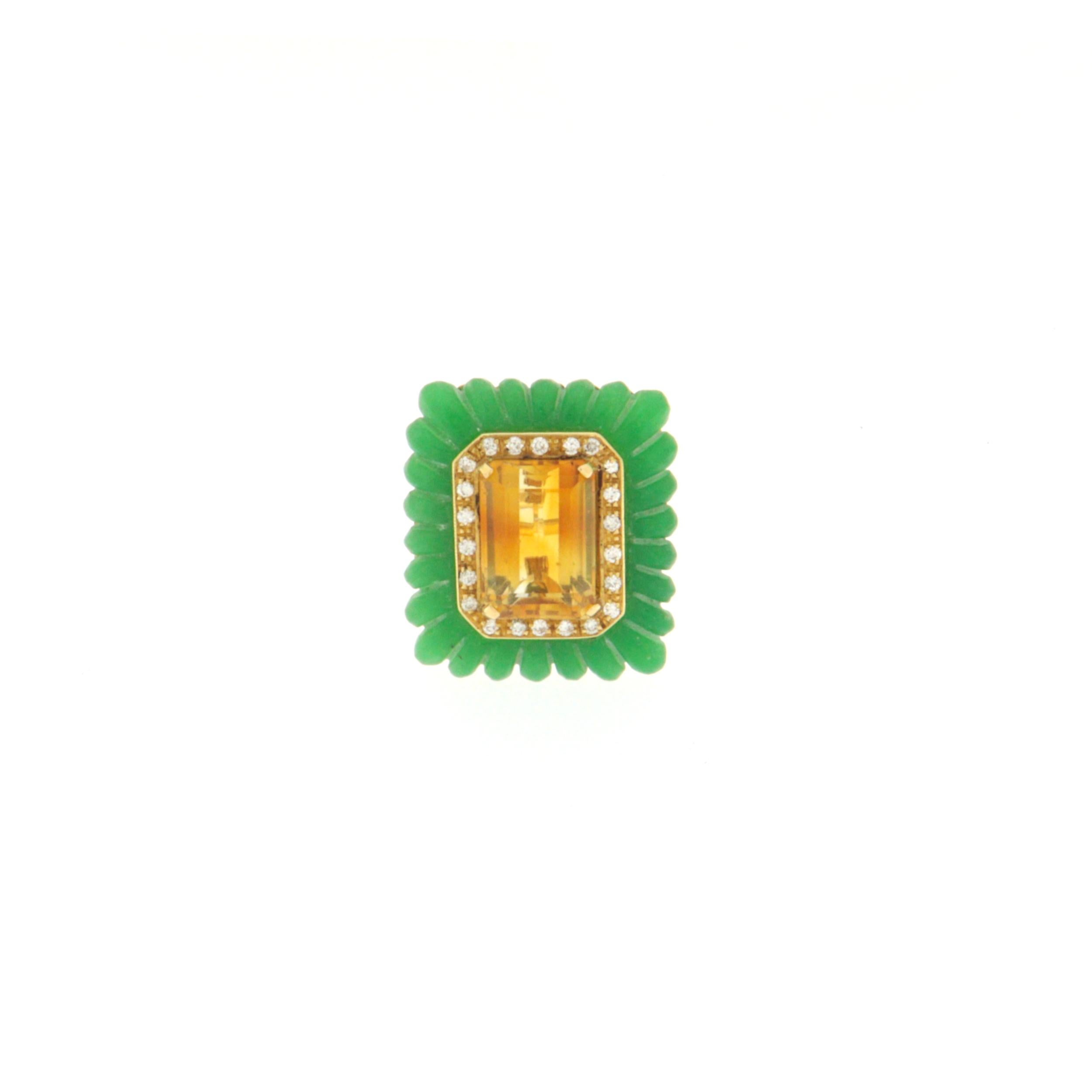 Diamonds Citrine Agate 18 Karat Yellow Gold Cocktail Ring In New Condition For Sale In Marcianise, IT