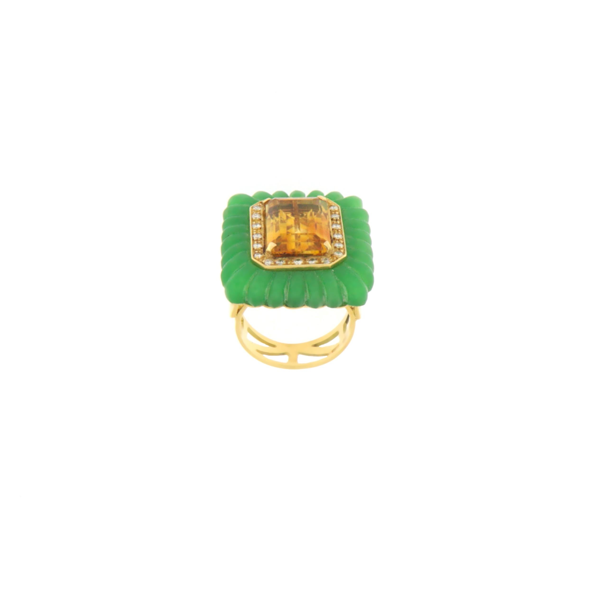 Diamonds Citrine Agate 18 Karat Yellow Gold Cocktail Ring For Sale 1