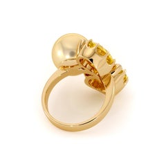 Diamonds Citrine Golden South Sea Pearl Ring 14K Yellow Gold