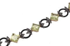 Diamonds Citrine Onyx Gold and Silver Link Bracelet