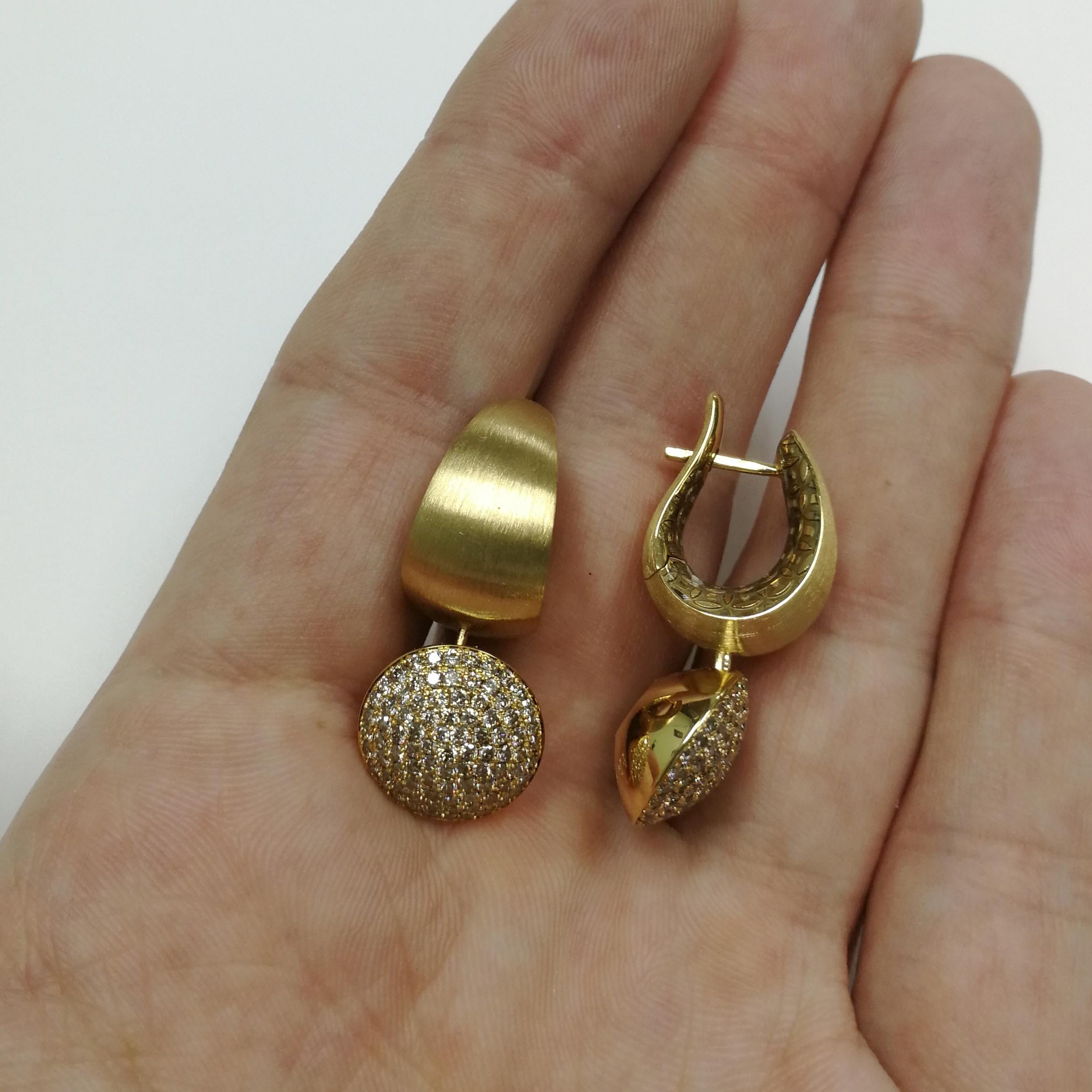Round Cut Diamonds Colored Enamel 18 Karat Yellow Gold Kaleidoscope Earrings For Sale