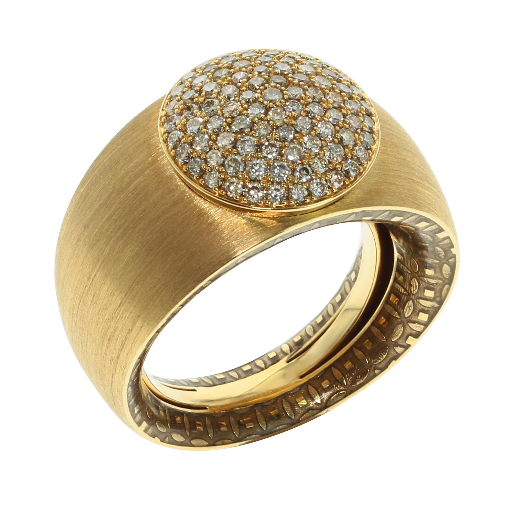 Round Cut Diamonds Colored Enamel 18 Karat Yellow Gold Kaleidoscope Ring Earrings Suite For Sale