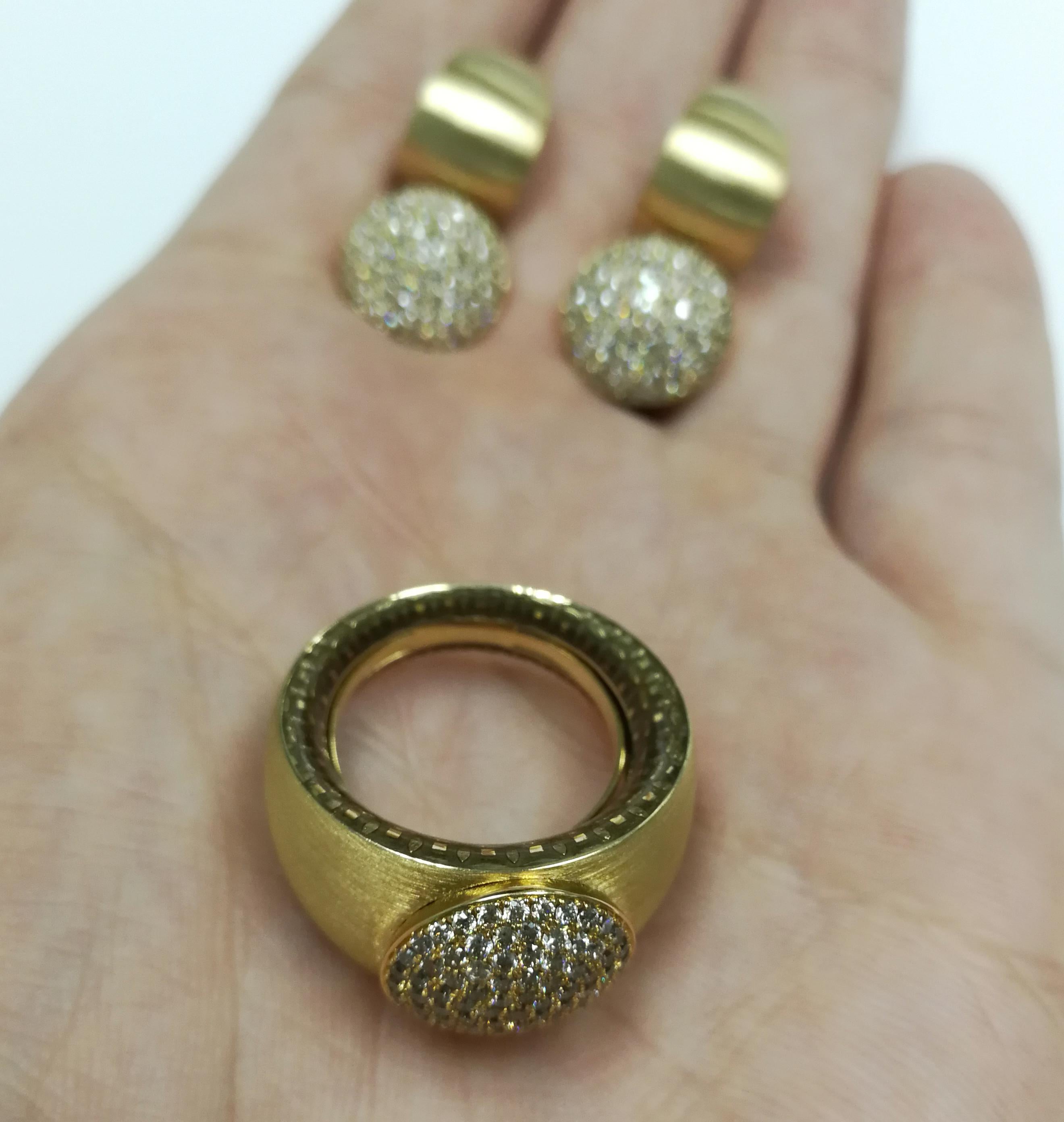 Women's Diamonds Colored Enamel 18 Karat Yellow Gold Kaleidoscope Ring Earrings Suite For Sale