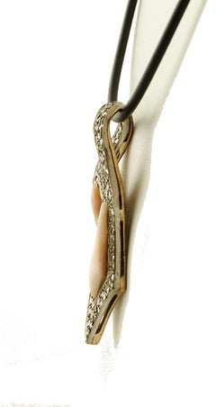 Diamonds, Pink Coral Elements, 14K Rose Gold and Silver Retrò Pendant Necklace