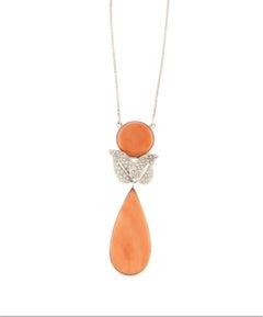 Diamonds Coral 18 Karat White Gold Pendant Necklace