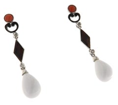 SCALA GIOIELLI 18kt White Gold Coral Diamond Drop Earrings, New