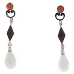 SCALA GIOIELLI 18kt White Gold Coral Diamond Drop Earrings, New