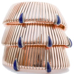 Diamonds, Coral, Lapis, 14 Kt Rose Gold Reverse Bracelet