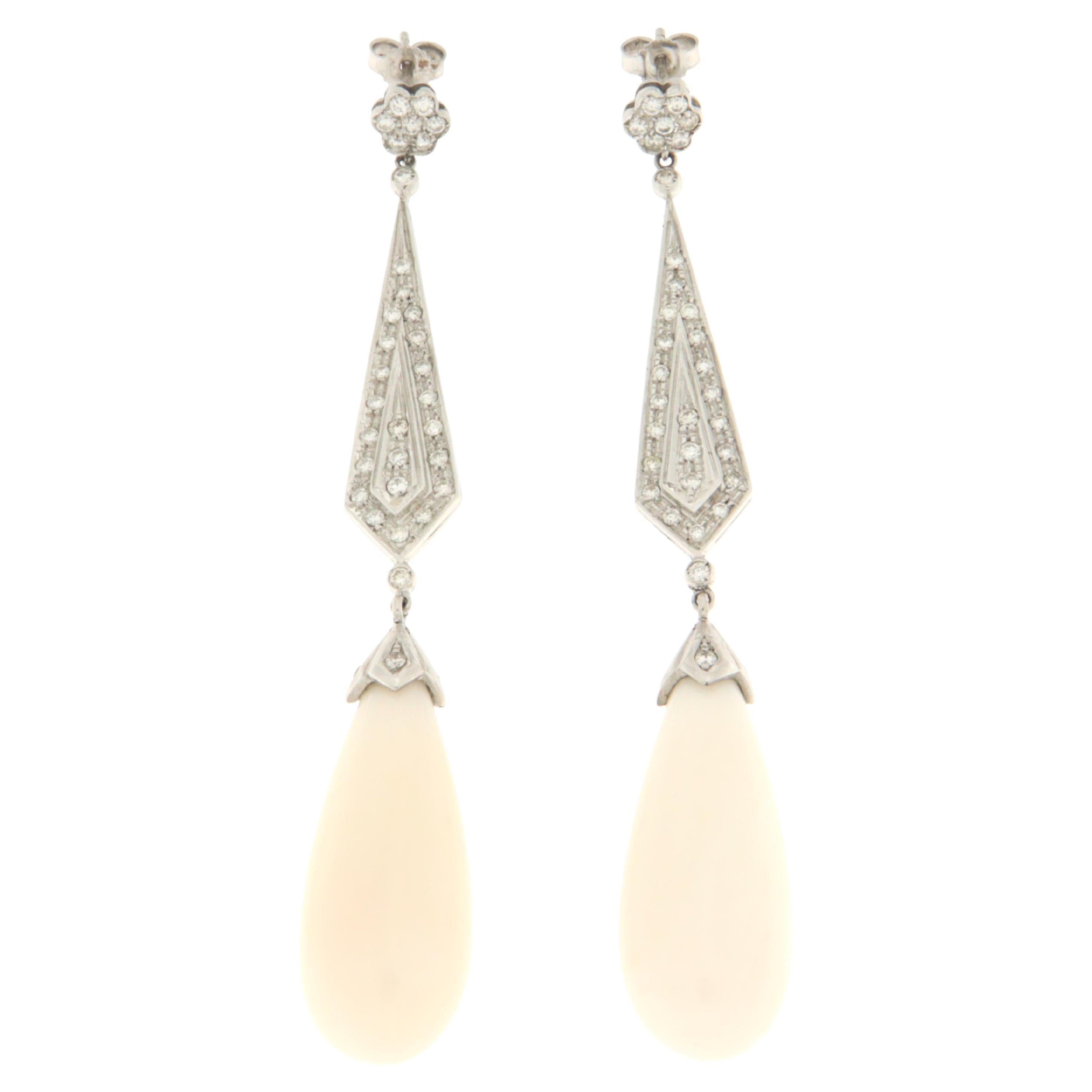 Diamonds Coral White Gold 18 Karat Drop Earrings
