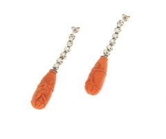 Diamonds Coral White Gold Drop Earrings