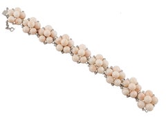 Diamonds, Pink Spheres Corals, White Gold, Flower Shape Bracelet