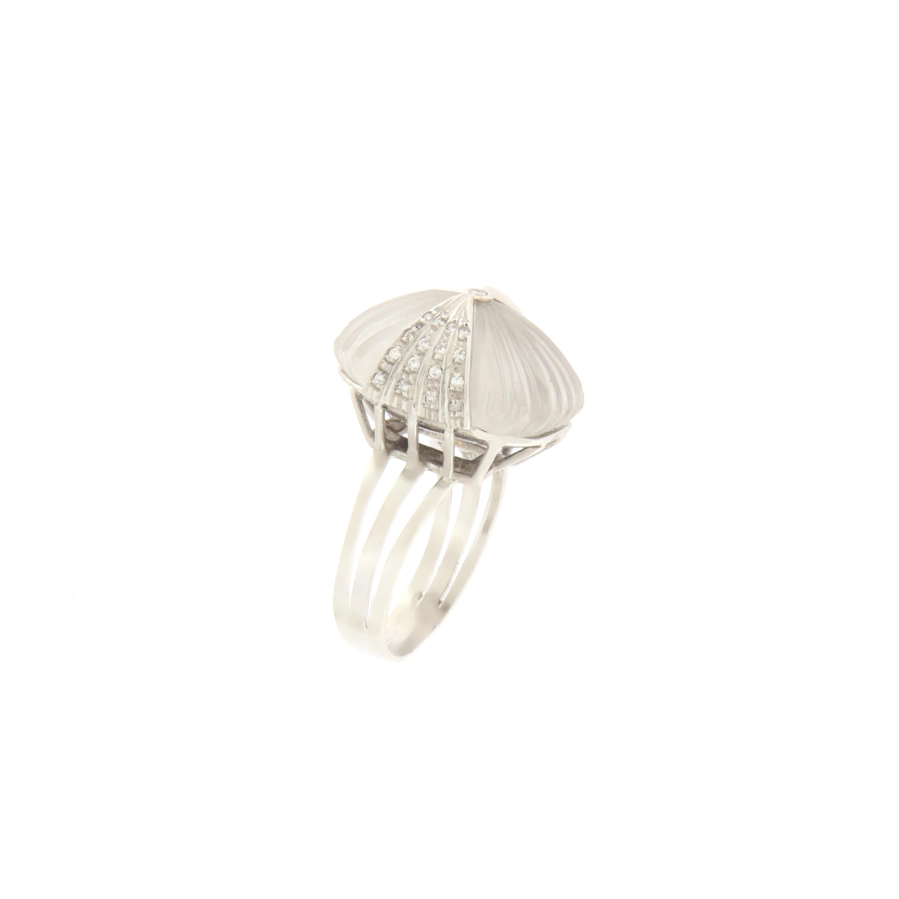 Art Deco Diamonds Crystal 18 Karat White Gold Cocktail Ring For Sale