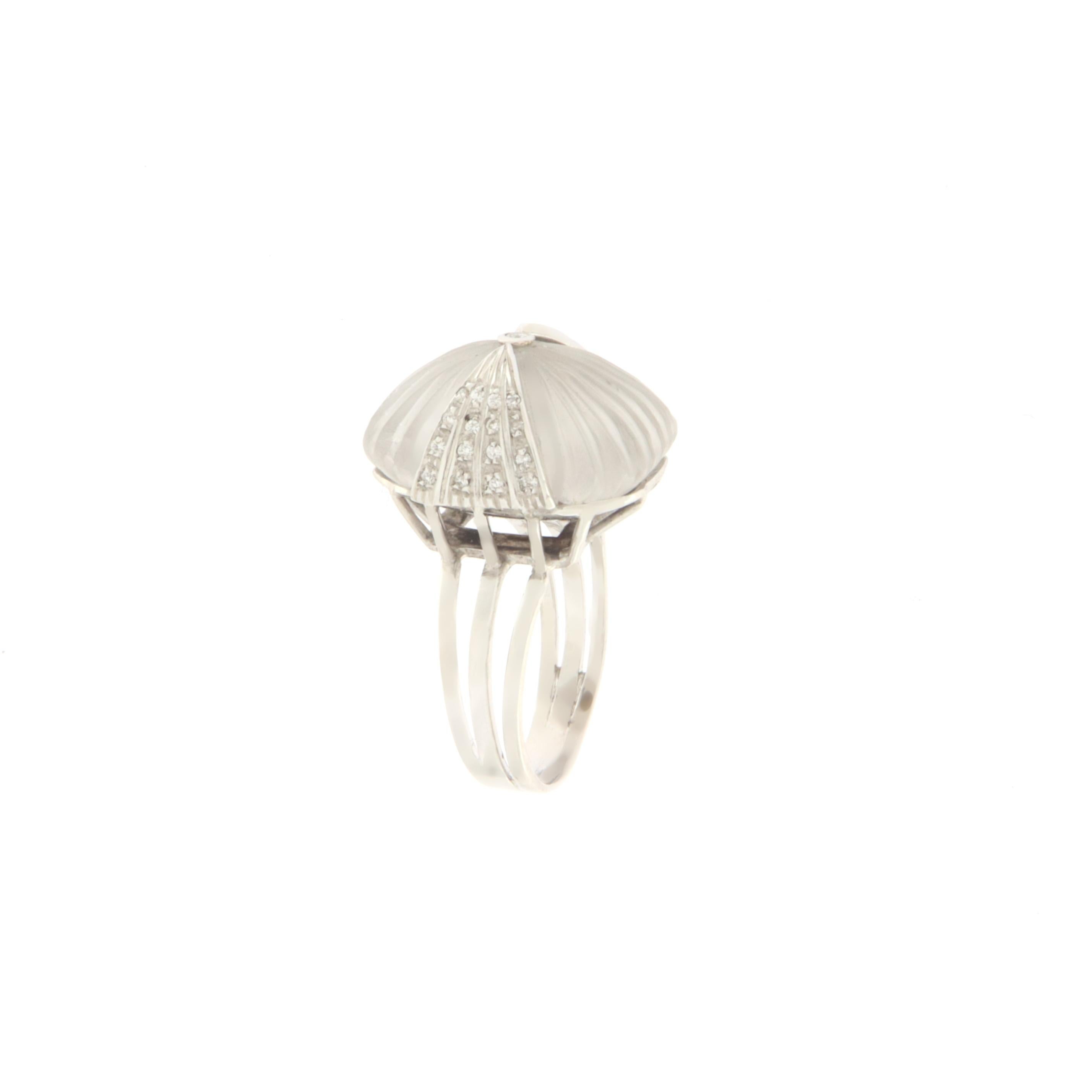 Round Cut Diamonds Crystal 18 Karat White Gold Cocktail Ring For Sale
