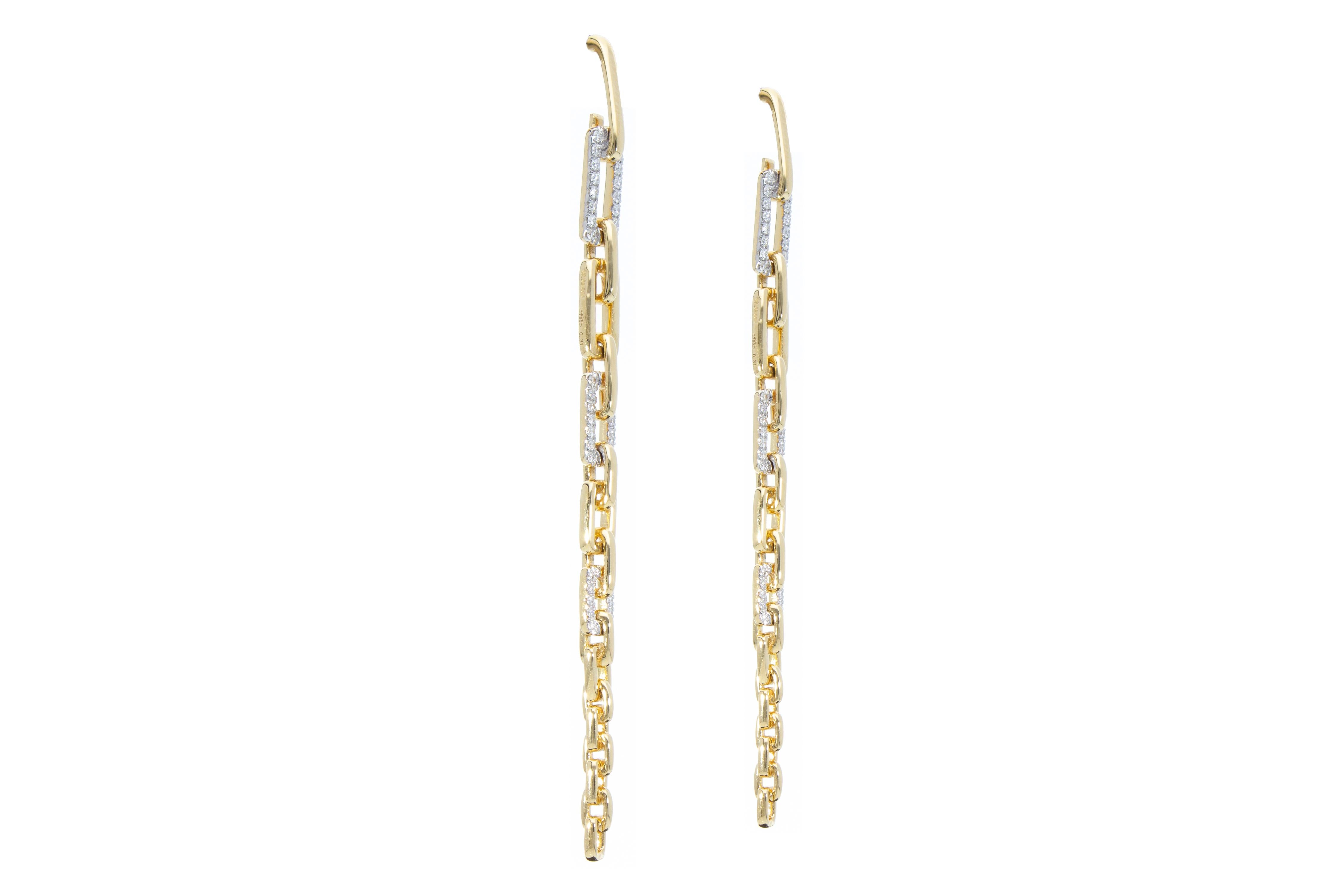 Diamonds Ct 0.35 Pendant Earrings with Rectangular Links 18k Gold Made in Italy For Sale 4