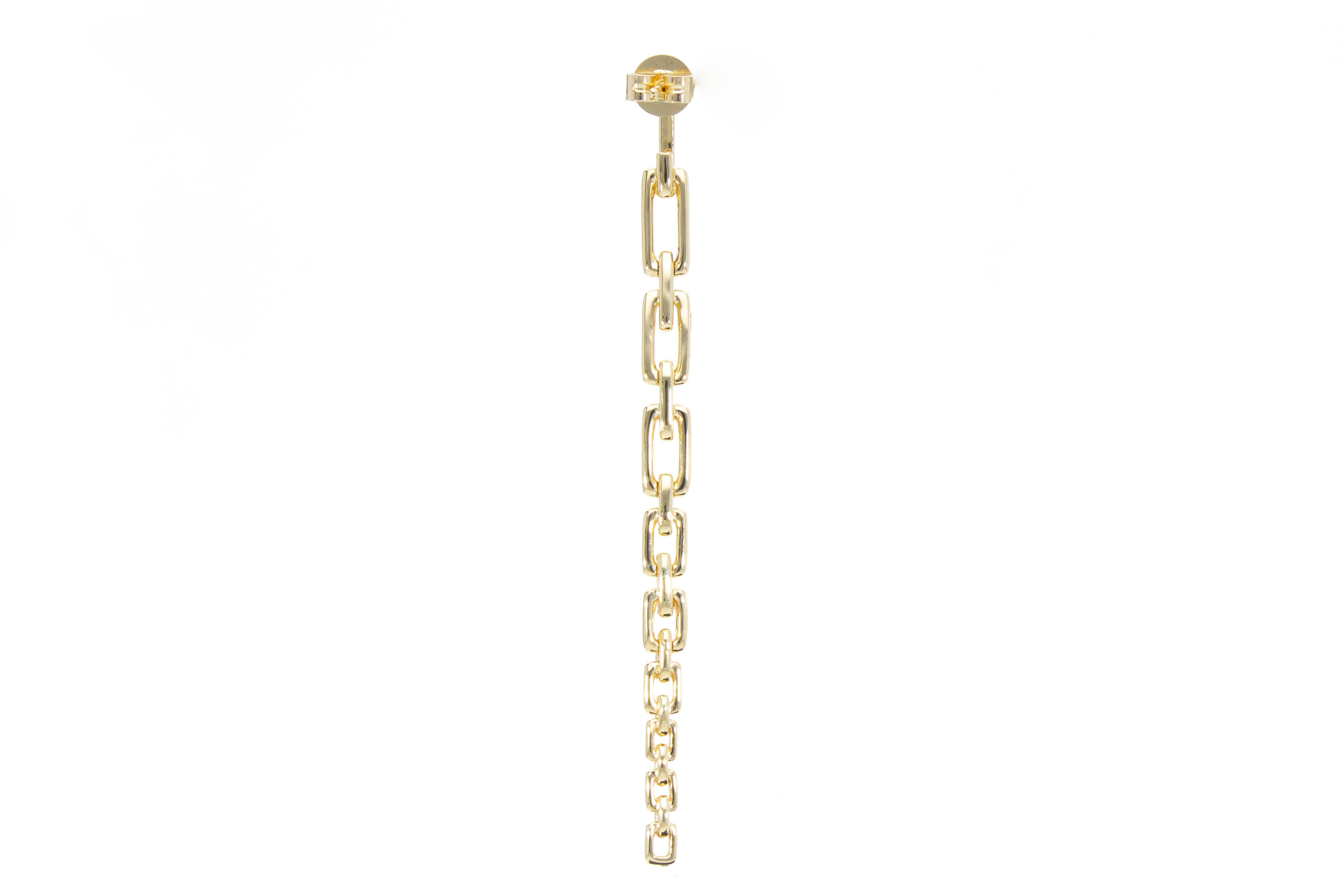 Diamonds Ct 0.35 Pendant Earrings with Rectangular Links 18k Gold Made in Italy For Sale 6