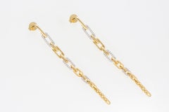 Diamonds Ct 0.35 Pendant Earrings with Rectangular Links 18k Gold Made in Italy