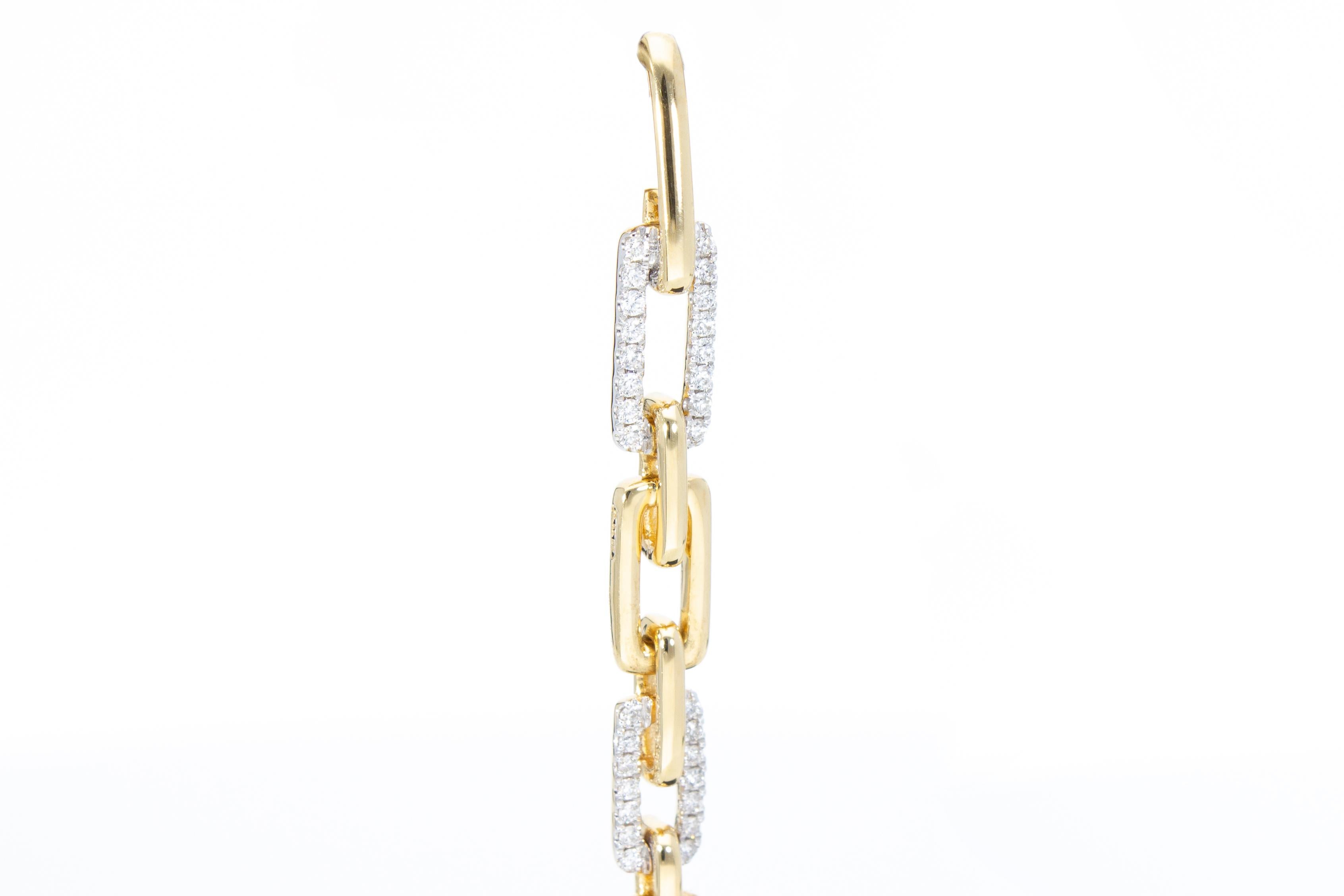 Women's Diamonds Ct 0.35 Pendant Earrings with Rectangular Links 18k Gold Made in Italy For Sale