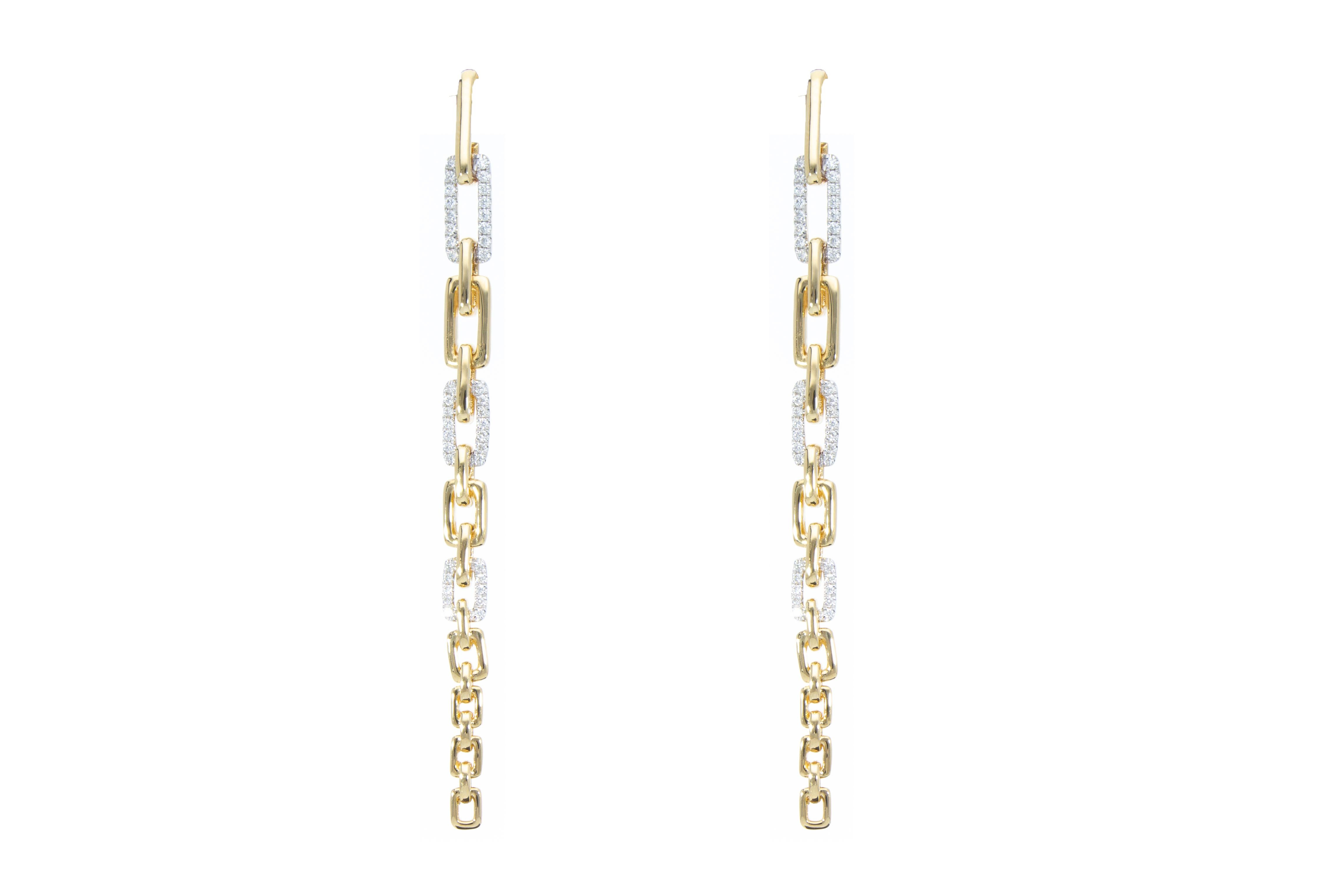 Diamonds Ct 0.35 Pendant Earrings with Rectangular Links 18k Gold Made in Italy For Sale 1