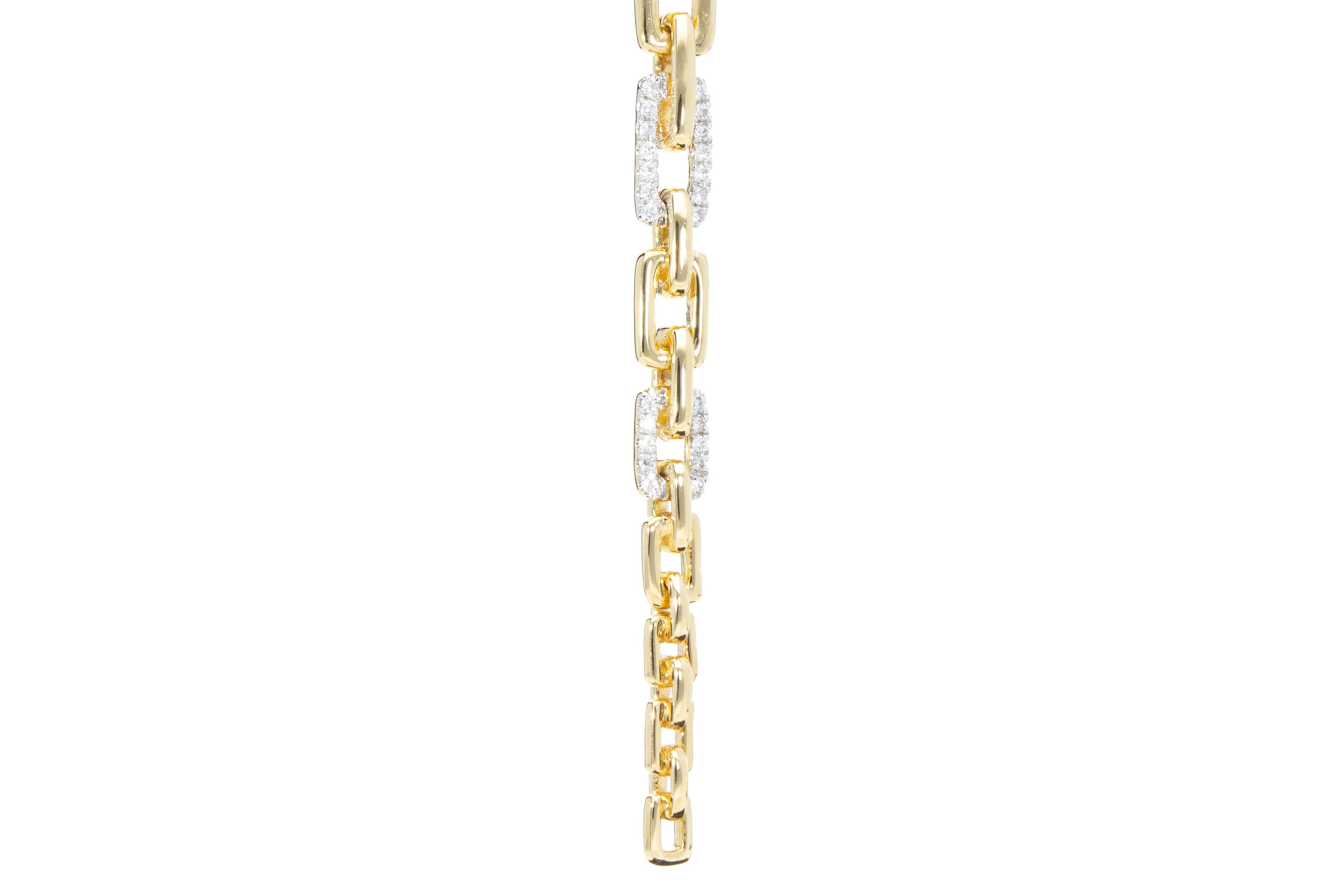 Diamonds Ct 0.35 Pendant Earrings with Rectangular Links 18k Gold Made in Italy For Sale 2