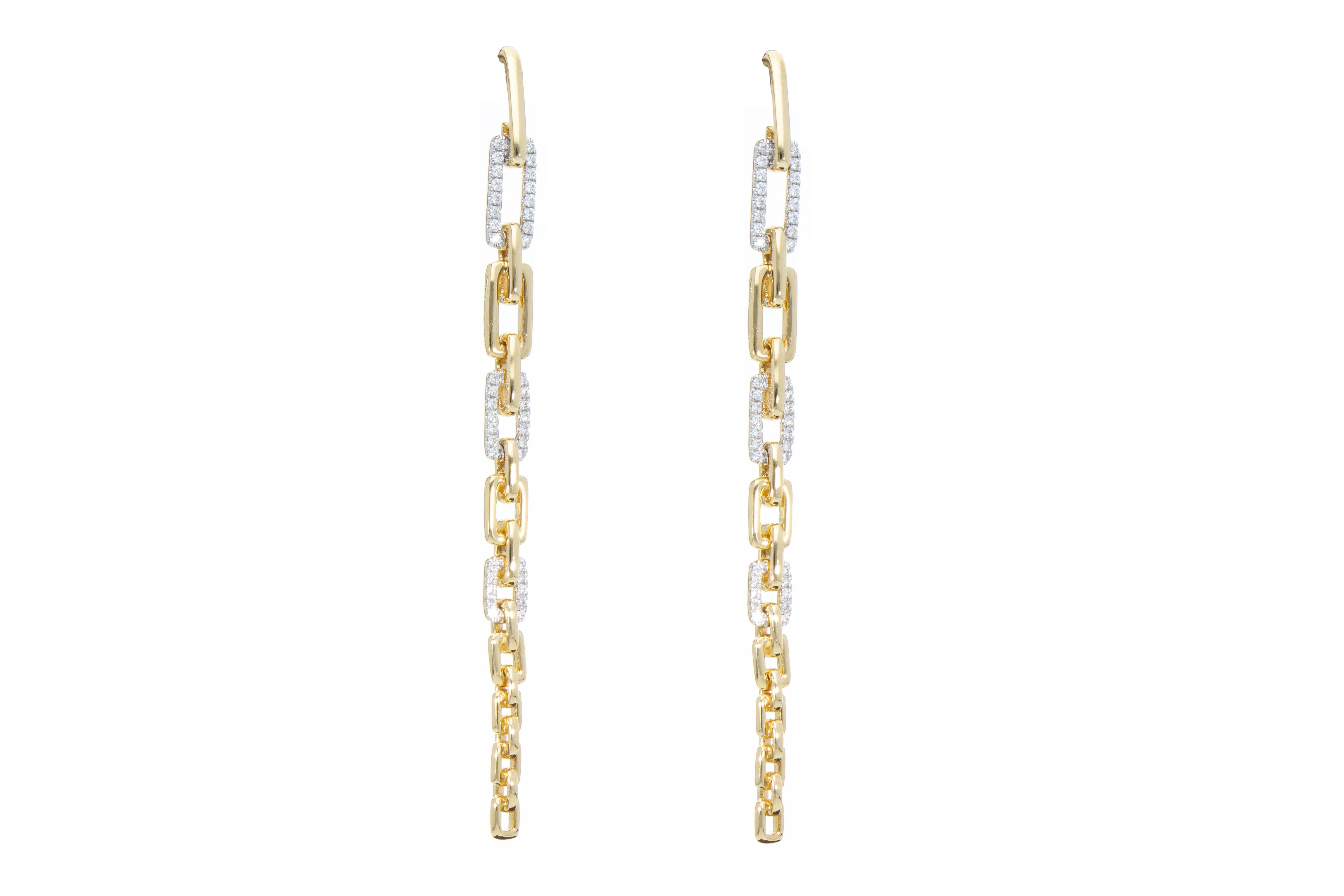 Diamonds Ct 0.35 Pendant Earrings with Rectangular Links 18k Gold Made in Italy For Sale 3