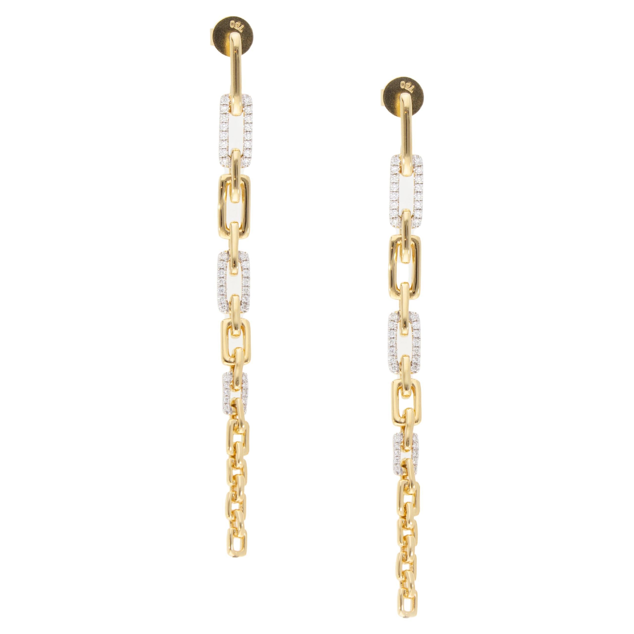 Diamonds Ct 0.35 Pendant Earrings with Rectangular Links 18k Gold Made in Italy For Sale