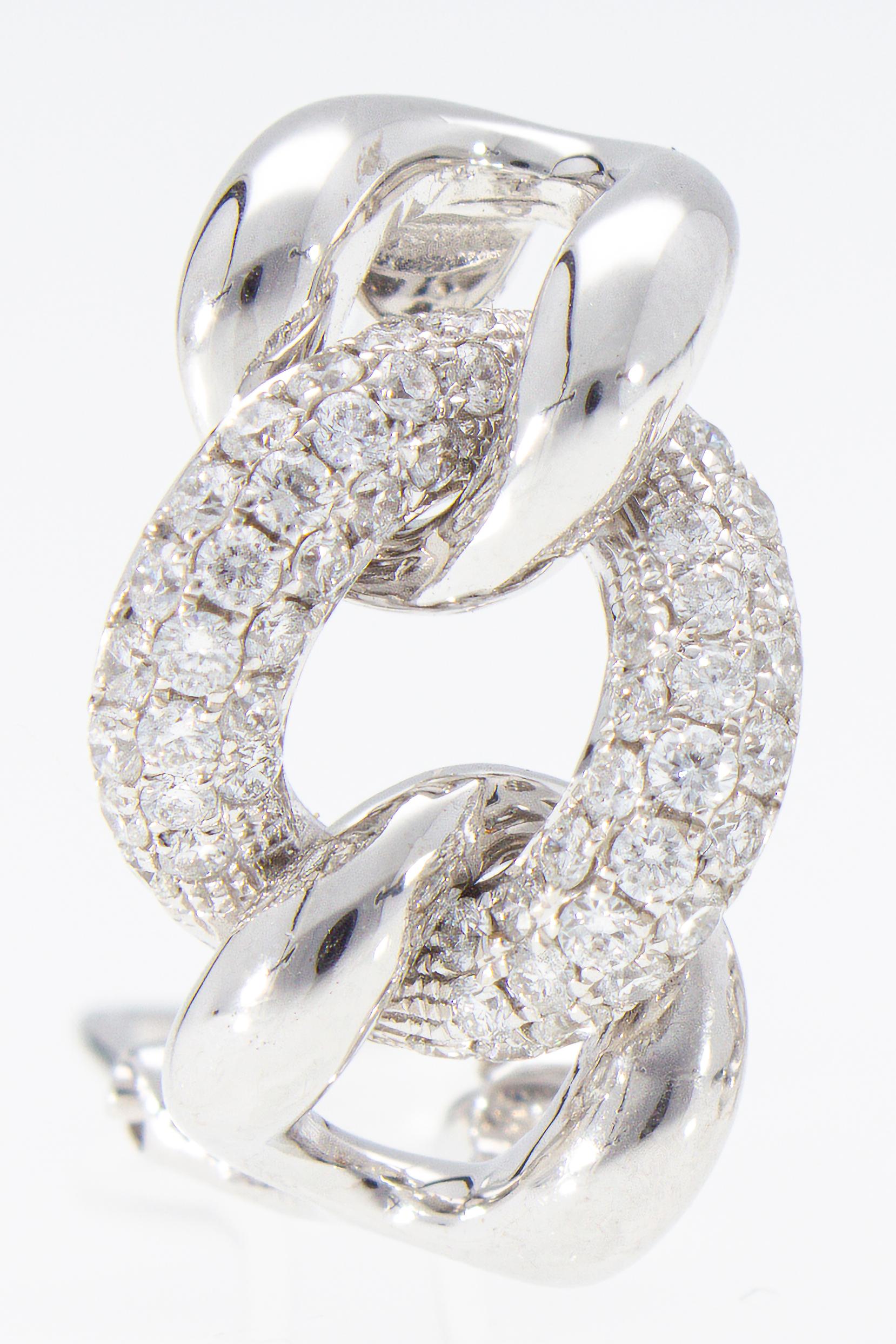 Women's Diamonds Carat 0.71 on Groumette Mesh Earrings, 18 Karat Gold Made in Italy For Sale