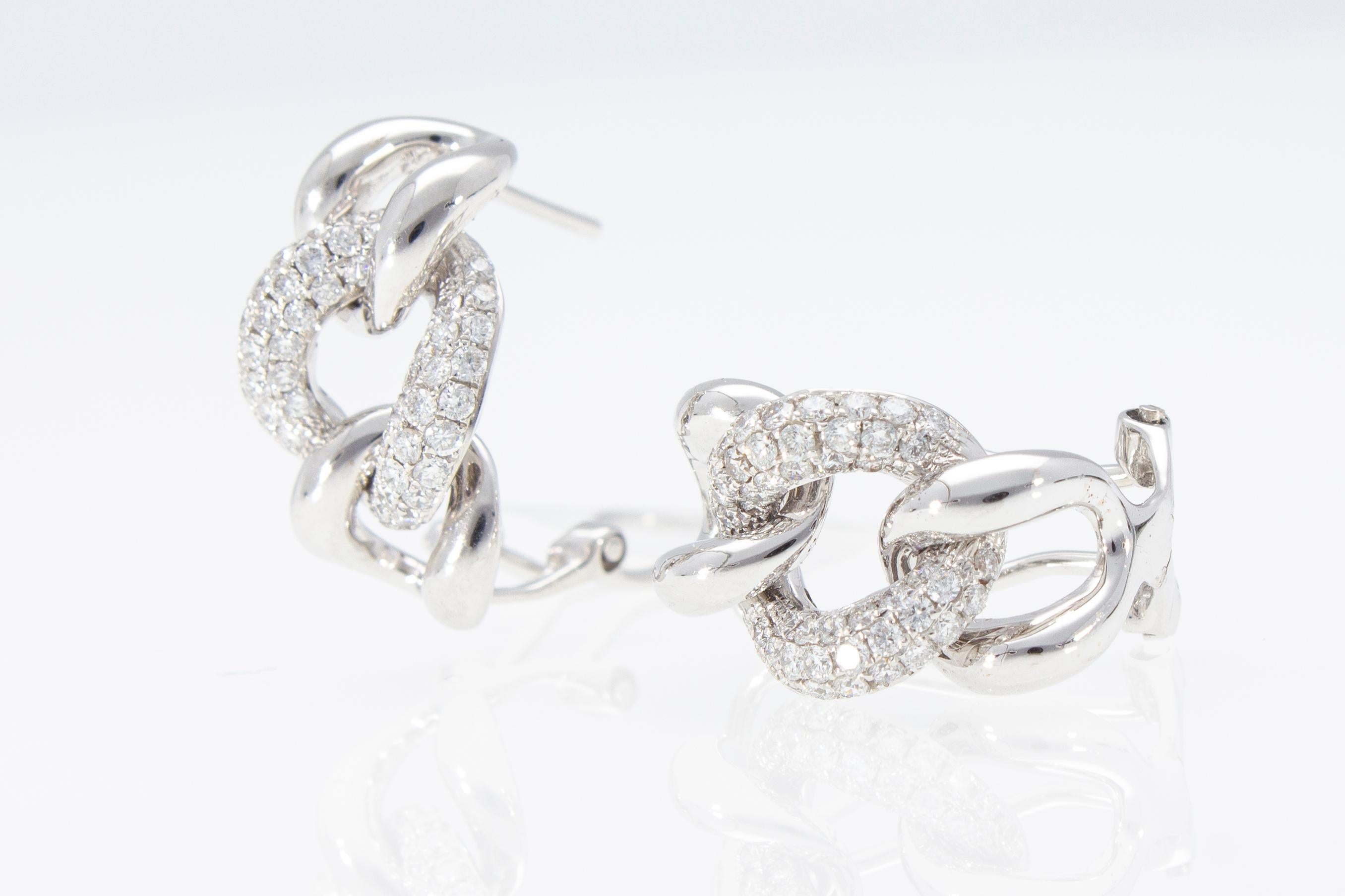 Diamonds Carat 0.71 on Groumette Mesh Earrings, 18 Karat Gold Made in Italy For Sale 2