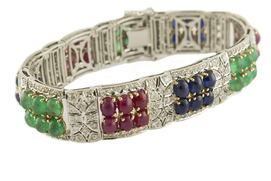 Diamonds 4.10 Carat, Rubies Blue Sapphires Emeralds 33.13 Carat Gold Bracelet In Good Condition In Marcianise, Marcianise (CE)