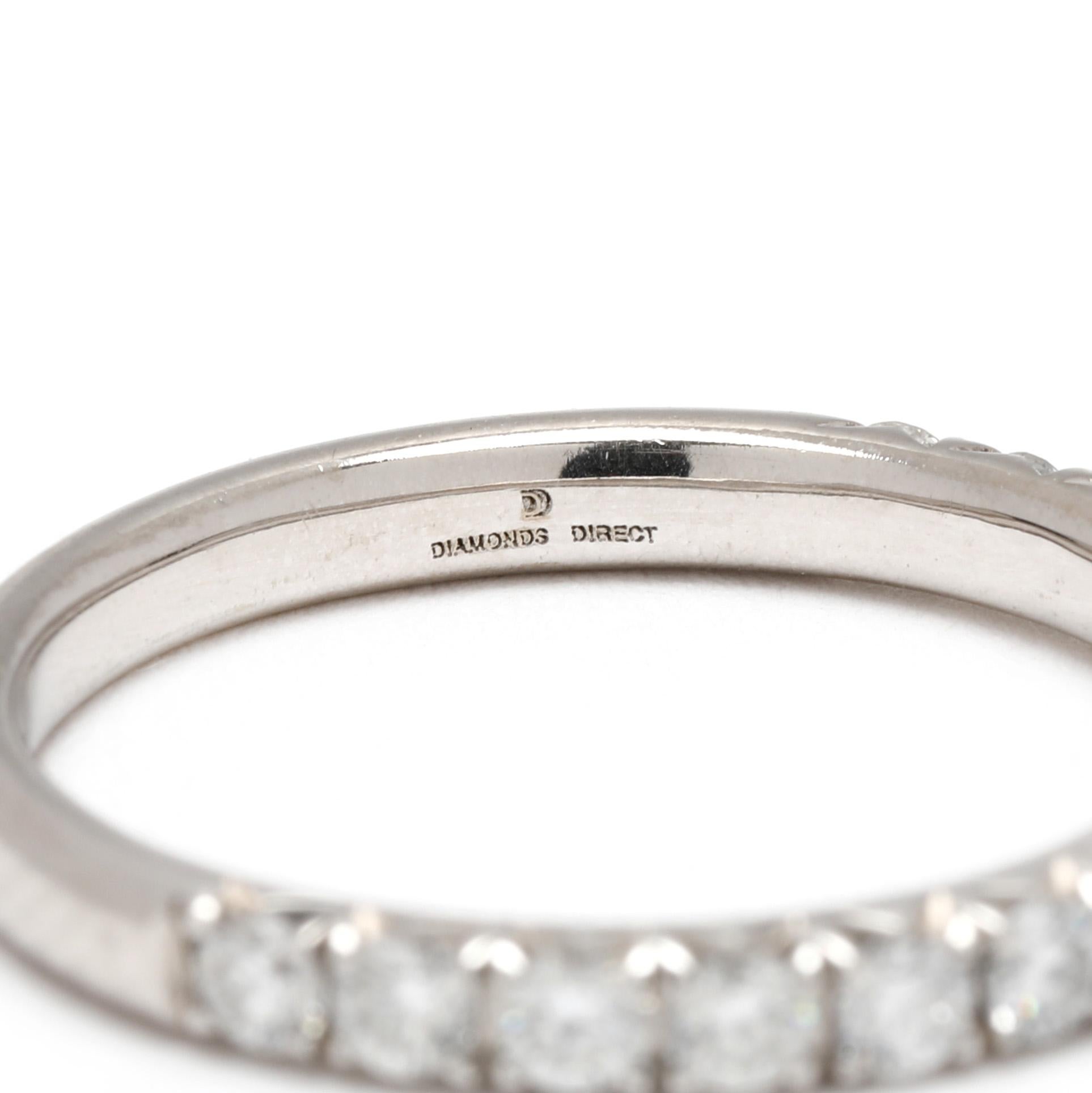 Women's or Men's Diamonds Direct .50ctw Diamond Band Ring, 14k White Gold, Ring Size 5.25 For Sale