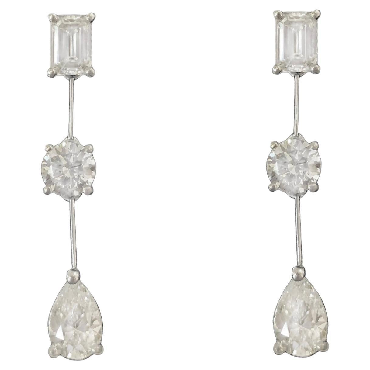 Diamonds Drop Petite Earrings in Platinum with Diamonds For Sale