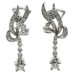 Diamonds Earrings 18K White Gold Floral Dangle 1.68 TDW Vintage