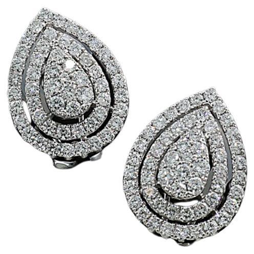 A pair of earrings pear-shaped and set with a rich array of 108 white brilliant-cut diamonds, approx. 2.50 carats in total, Color: H, Clarity: VS-SI. Despite their size, the earrings have an airy and elegant appearance because build up in three