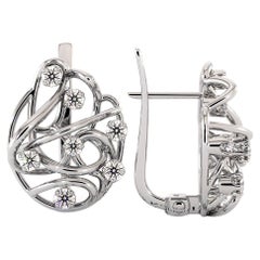 Diamant-Ohrringe aus 14 Karat Weißgold im Jugendstil