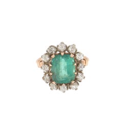 Diamonds Emerald 14 Karat Yellow Gold Cocktail Ring