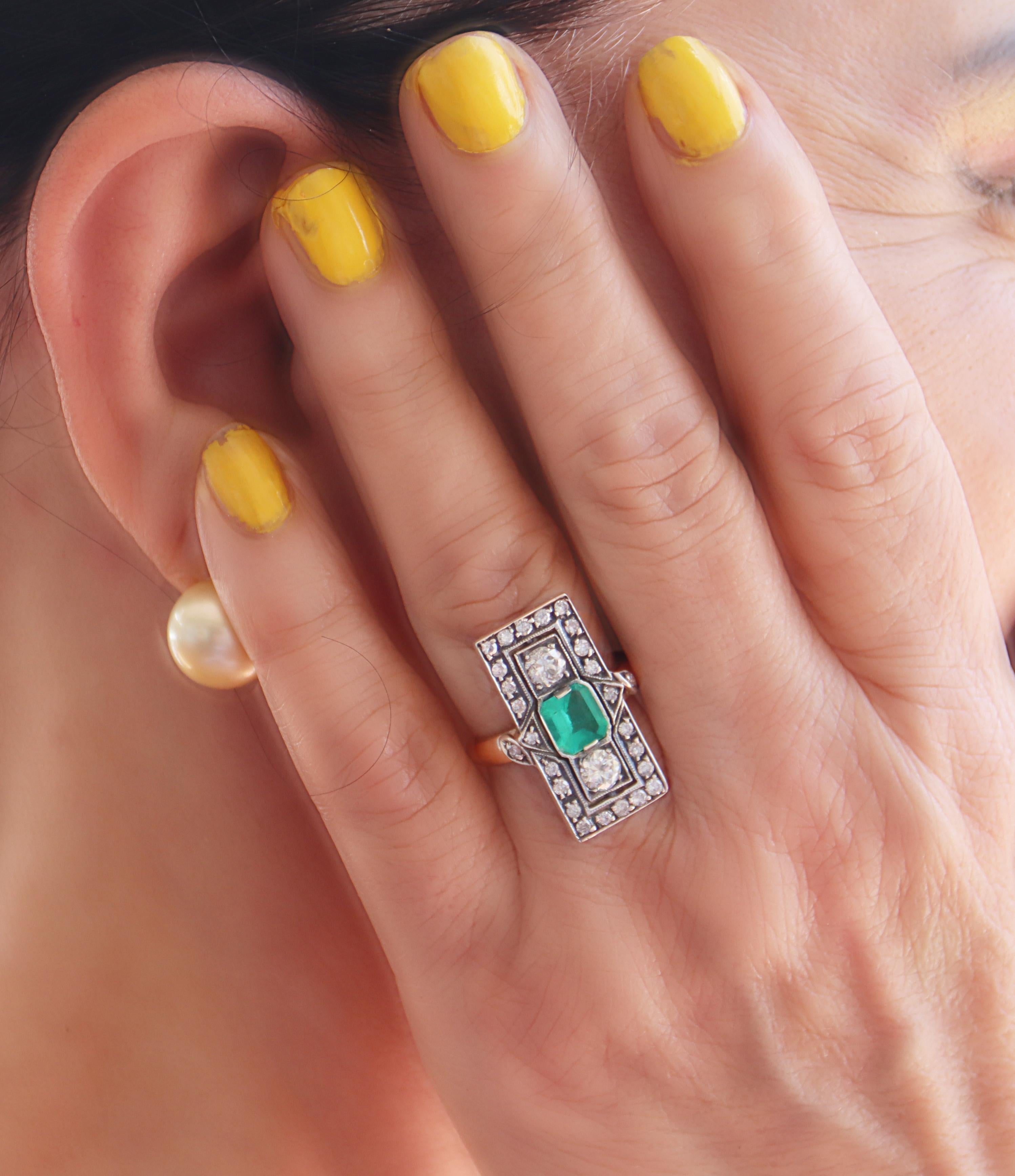 Diamonds Emerald 14 Karat Yellow Gold Cocktail Ring For Sale 3