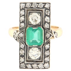Vintage Diamonds Emerald 14 Karat Yellow Gold Cocktail Ring