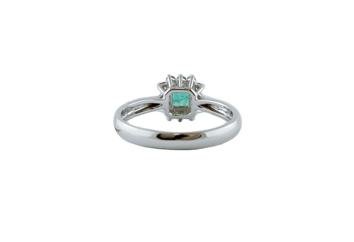 Modern Diamonds, Emerald, 18 Karat White Gold Engagement Ring For Sale