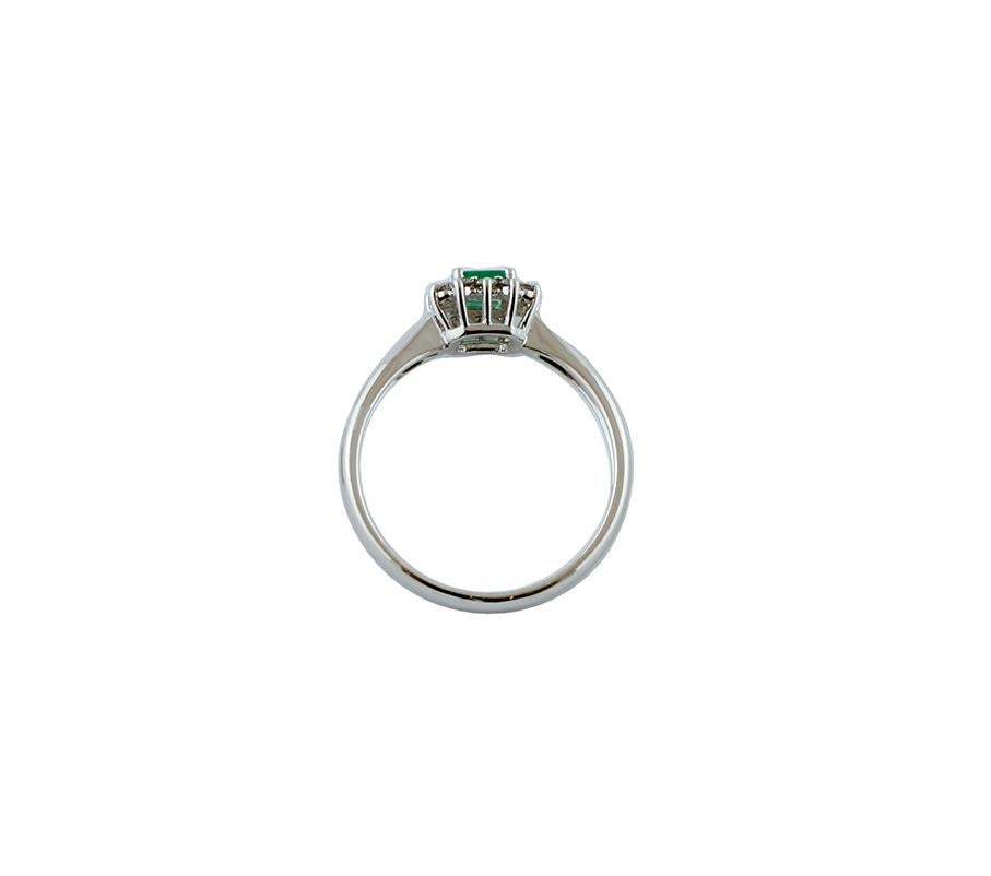 Brilliant Cut Diamonds, Emerald, 18 Karat White Gold Engagement Ring For Sale