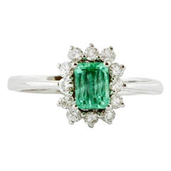 Diamonds, Emerald, 18 Karat White Gold Engagement Ring