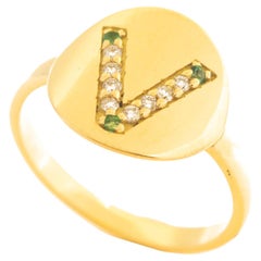 Diamonds Emerald 18K Yellow Gold Alphabet Letter Customisable Cocktail Ring