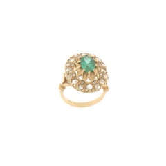 Diamanti Smeraldo Oro Giallo 14 Carati Anello Cocktail