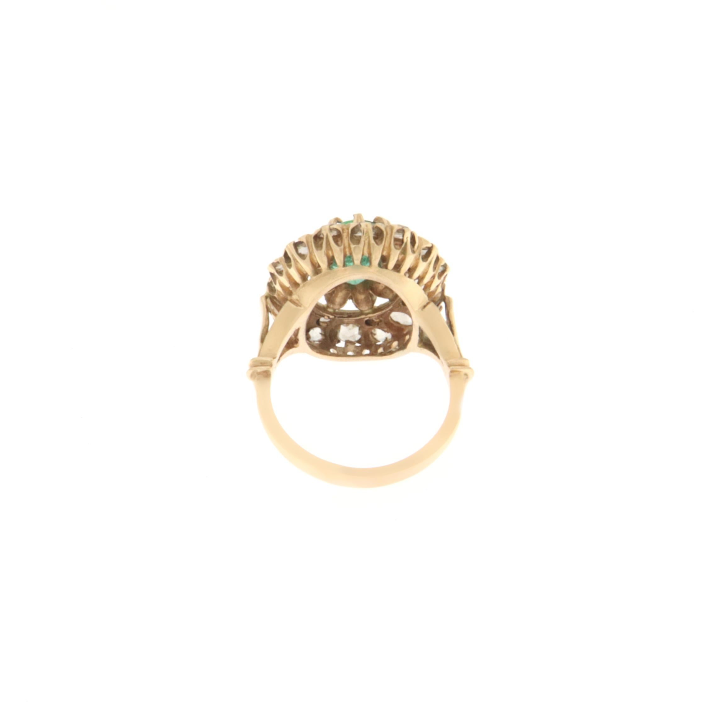 Diamonds Emerald Yellow Gold 14 Karat Cocktail Ring In New Condition For Sale In Marcianise, IT
