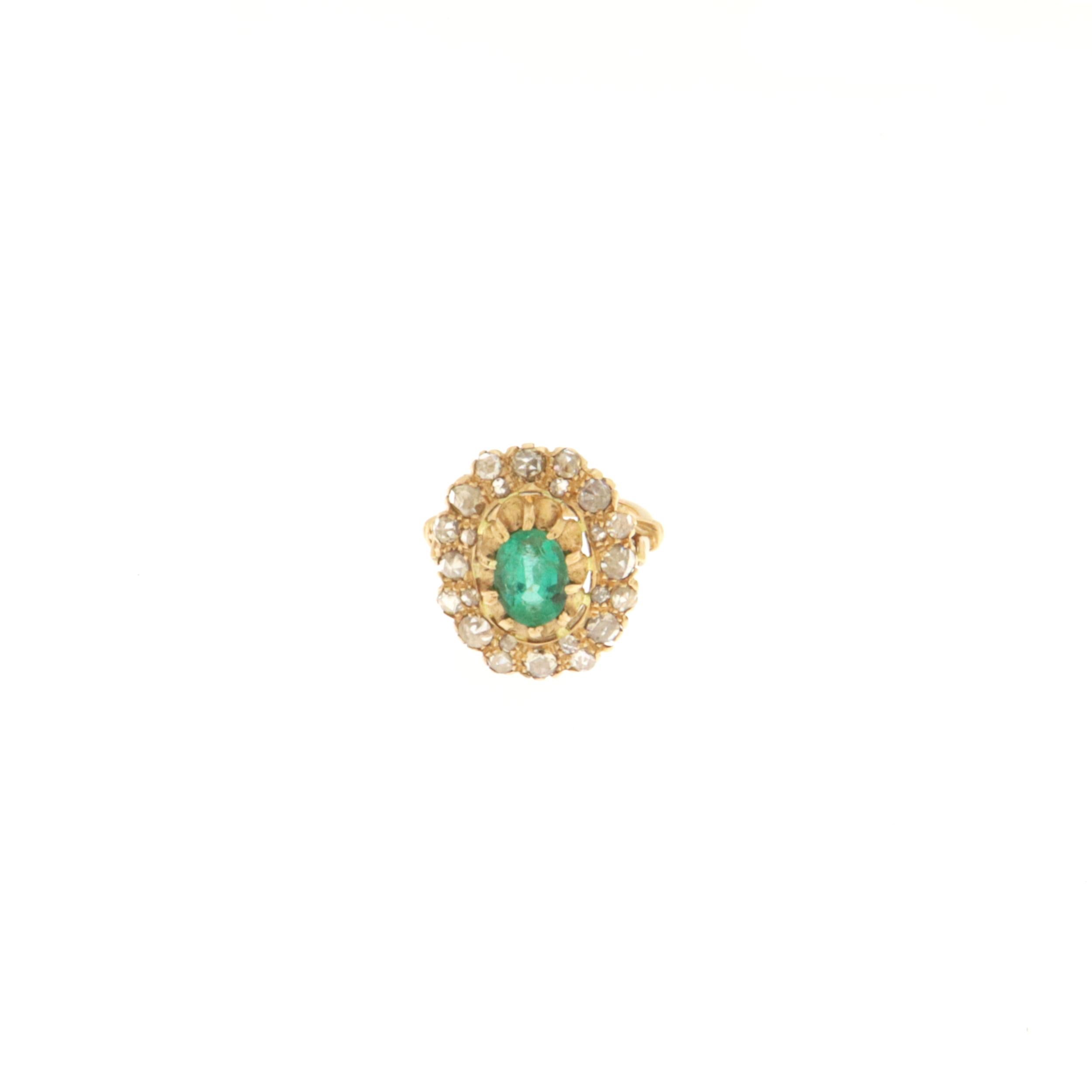 Women's Diamonds Emerald Yellow Gold 14 Karat Cocktail Ring For Sale