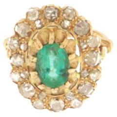 Vintage Diamonds Emerald Yellow Gold 14 Karat Cocktail Ring
