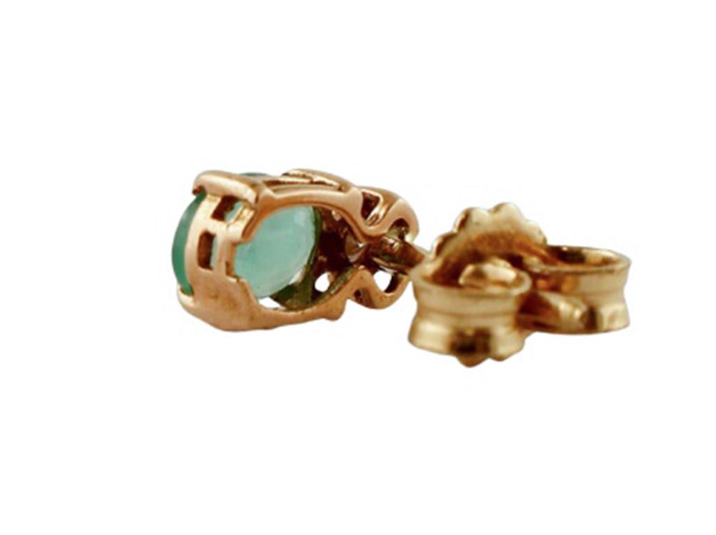 Diamonds, Emeralds, 14 Karat Rose Gold Stud Earrings In Good Condition In Marcianise, Marcianise (CE)